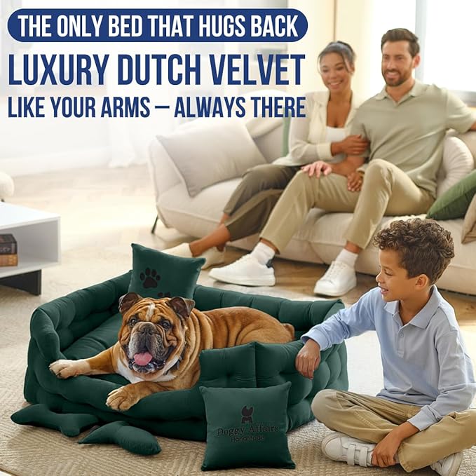 Luxury Dog Bed Chesterfield – Handcrafted Velvet Throne for Dogs | Joint Support, Calming & Temp-Regulating Comfort | Durable 5+ Years, Anti-Claw, Washable 100+ Times – L, Green