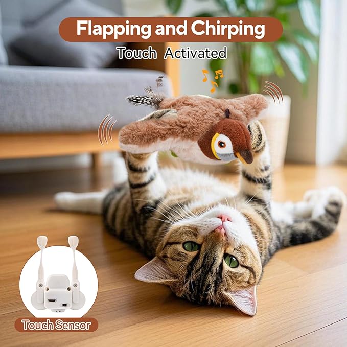 AUSCAT Flappy Bird Cat Toy, Simulated Chirping Bird Cat Toy Flapping Wings, Rechargeable,Interactive Catnip Toys for Indoor Kittens (No Flying)