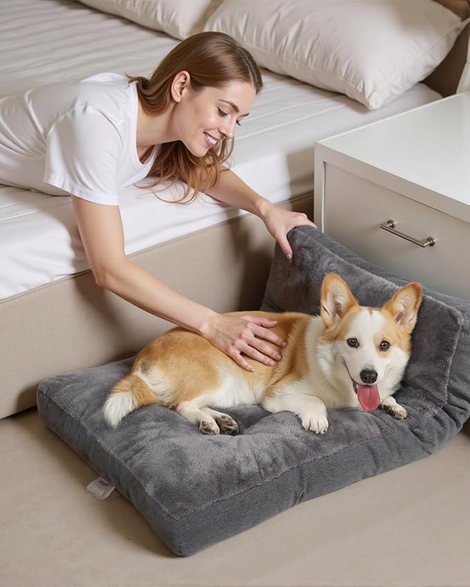 Dog Bed for Crate for Small Dogs, Machine Washable Bed Plush Pet Kennel Pad with Non-Slip Bottom, Pet Sleeping Mat, 23x17 Inch, Dark Gray