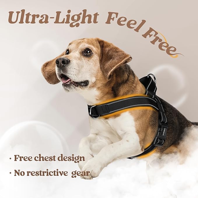 rabbitgoo Dog Harness No Pull, Quick Fit for Large Dogs with Soft Padded Handle, Chest Adjustable Reflective Pet Vest, No Choke Escape Proof for Walking Training, Black XL