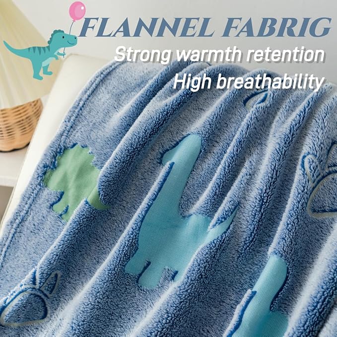 Halloween Dinosaur Glow in The Dark Blanket with Storage Bag, Soft Throw Blanket for Boys Girls, Christmas Birthday New Year Gift, Kids, Day Care Home Use, 50"x60" Blue
