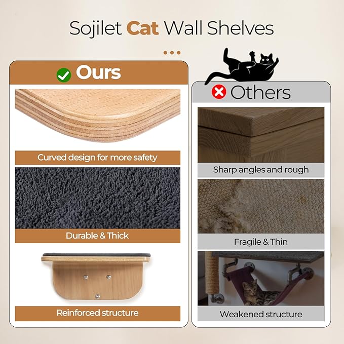 Cat Wall Shelves,Cat Wall Steps and Perch,Stairs,Ladders,Nest,Bed,Modern Wooden Floating Climbing Furniture for Hopping and Sleeping,with Scratching Cushion(Steps)