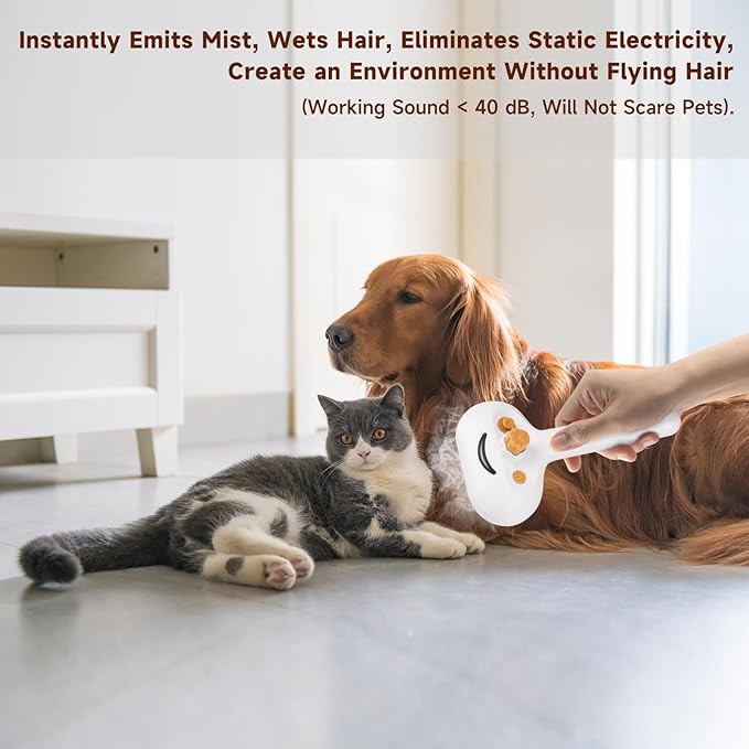 Steam Brush for Dog & Cat – 3-in-1 Pet Spray Hair Removal Comb – Pet Grooming & Shedding Steam – Includes Waterless Shampoo – Water Brush for Long & Short Haired Pets – Defur Spritz Comb