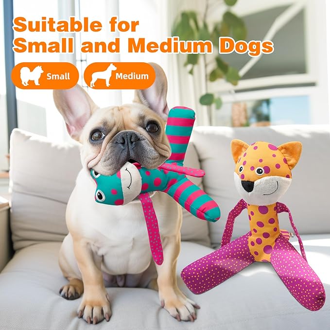 Squeaky Dog Toys, Canvas Fabric Sturdy Dog Toy Built-in Crinkle Paper, Cute Leopard Interactive Dog Toys for Small and Medium Dogs