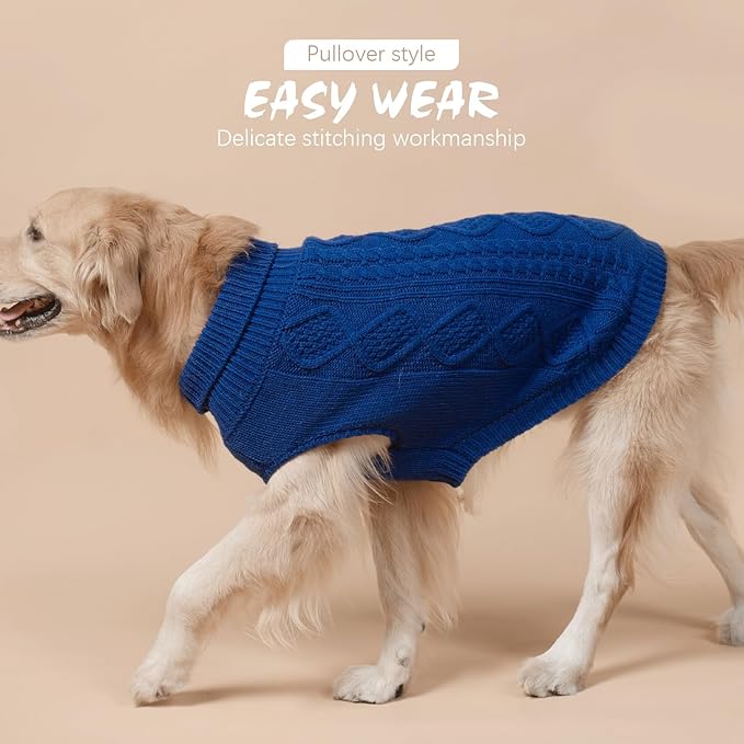 BINGPET Thermal Knitted Dog Sweater for Small Medium Large Dogs,Winter Dog Cat Coat Warm Sweartershirts Outfits,Classic Cable Knit Turtleneck Pullover Dog Jumper Coat Warm Sweartershirts(Blue,M)
