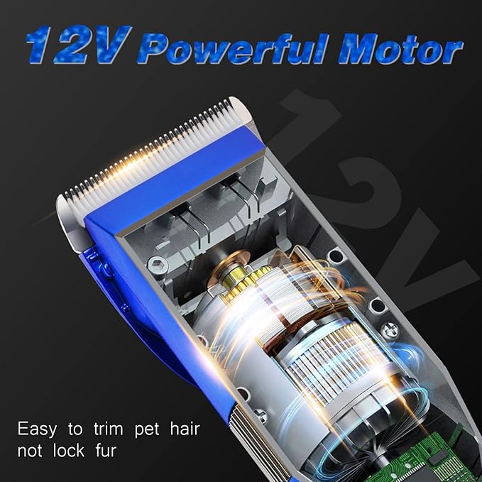 Dog Grooming Clippers, Professional 12V Heavy Duty Pet Clippers, Large Dog Shaver for Thick Coat,Plug-in Pet HairTrimmer with Guard Combs Brush for Dogs Cats