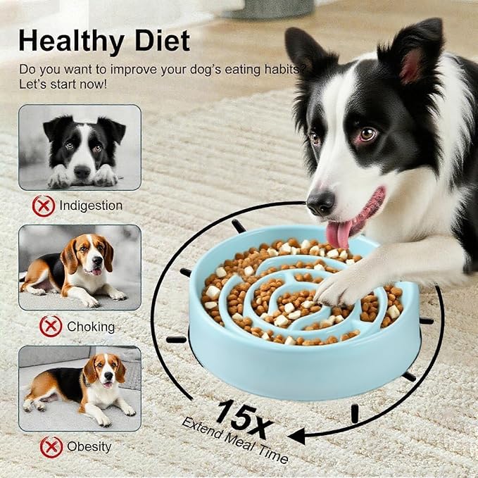 Slow Feeder Dog Bowls, Ceramic Dog Bowl with Anti-Slip, Slow Feeder & Non-Slip Design, Boredom and Anxiety Reducer, Suitable for All Breed Dogs and Cat (Ceramic-Blue)