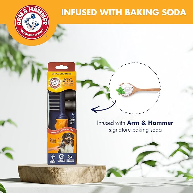 Arm & Hammer “Simply Glam” Dog Grooming Pin Deodorizing Comb with Fragrance Transfer Technology – Scented Dog Comb for Detangling & Shedding, Sweet Apple & Rose Scent