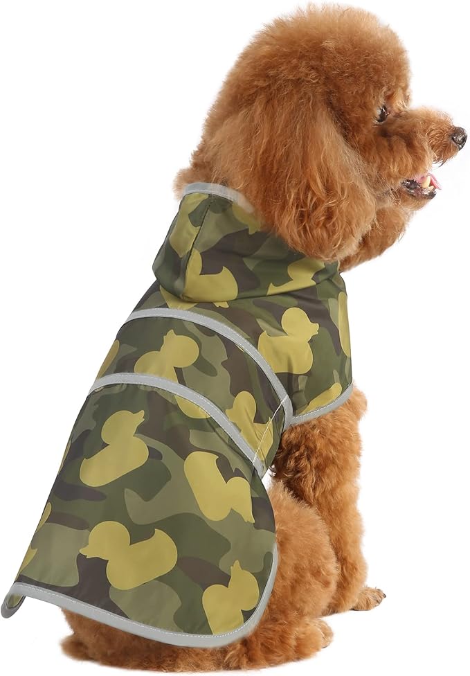 Dog Raincoat for Medium Dogs Waterproof Hooded Rain Jacket with Reflective Strips Leash Hole & Poncho Adjustable Fit (CamoDuck,M)