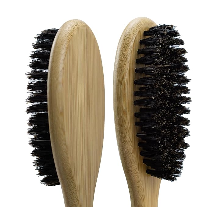 Cat & Dog Brush with Boar Bristle, Professional Grade Daily Grooming Hairbrush for Soft Hair and Healthy Shine, Short Haired Dogs Hair Brush for Reducing Shedding with Brush Cleaner