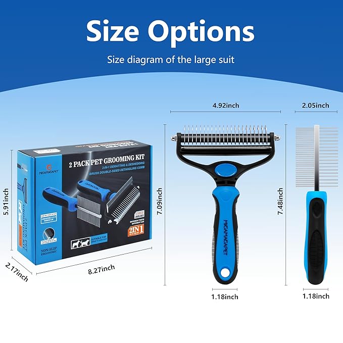 Pet Grooming Set with Shedding Brush and Dematting Comb,Brush for Long-haired Dogs,Dog Shedding Brush,Stainless steel teeth remove tangled hair,Pet Grooming Tools-Large