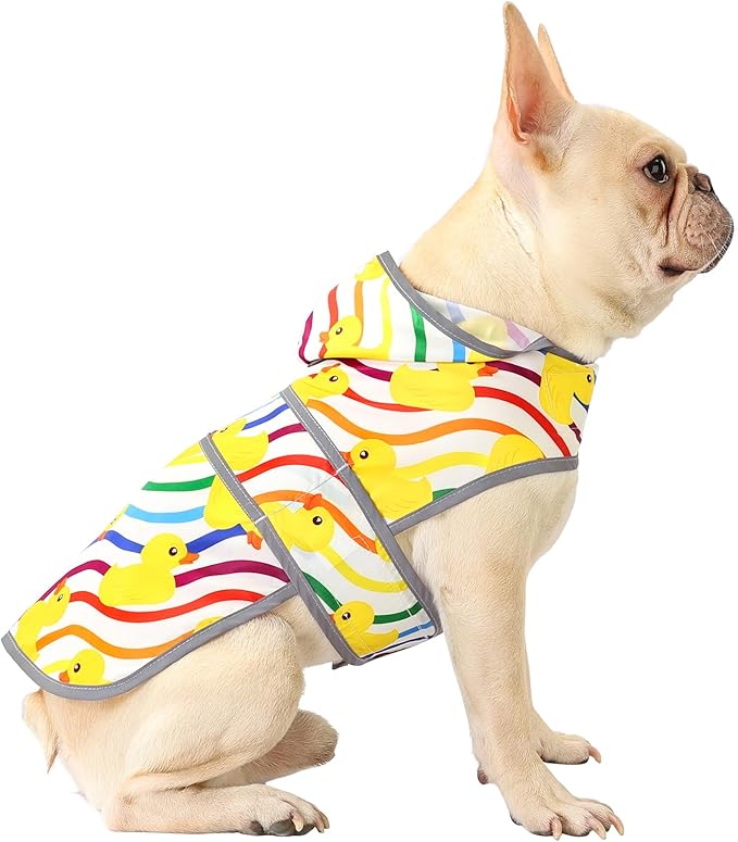 Dog Raincoat for Medium Dogs Waterproof Hooded Rain Jacket with Reflective Strips Leash Hole & Poncho Adjustable Fit (Rainbow,M)