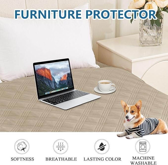hyha Waterproof Dog Blanket, Reversible Pet Bed Blanket, Soft Sofa Couch Cover for Dogs Washable, Waterproof Pet Couch Covers for Sofa Puppy Cats Furniture Protector(52"x82", Taupe/Beige)