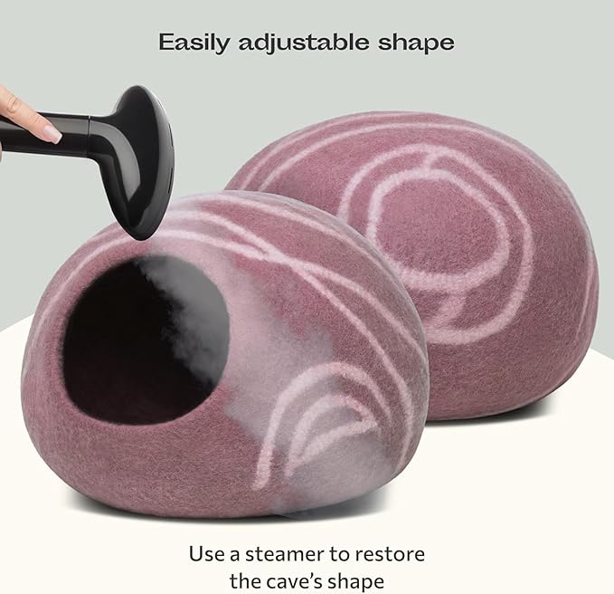 MEOWFIA Cat Cave – Premium Felt Cat Bed for Indoor Cats, Handmade 100% Merino Wool (Gold Rose, Large)