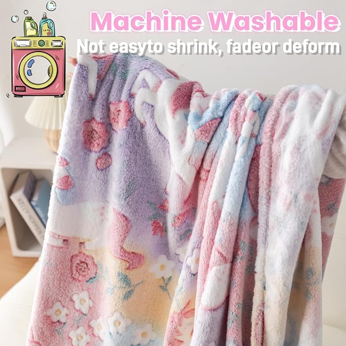 Best Unicorns Gifts Halloween Glow in The Dark Blanket for Boys & Girls, Cozy Soft Fluffy Unicorn Flower Girls Throw Blanket, Kids Blanket with Storage Bag, 60x50, Red