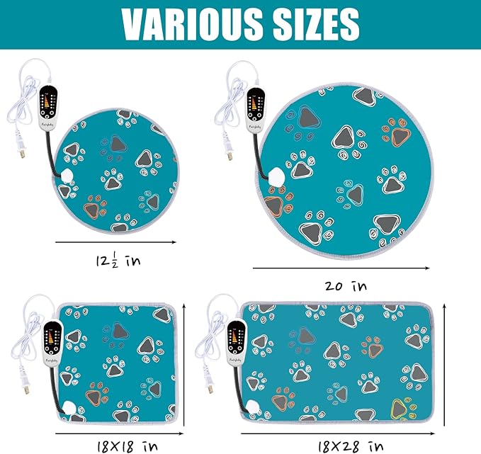 furrybaby Pet Heating Pad, Waterproof Dog Heating Pad Mat for Cat with Durable Anti-Bite Tube Indoor for Puppies Dogs Cats (1 Pack Green, 17 X 17in, Temp Adjustable)
