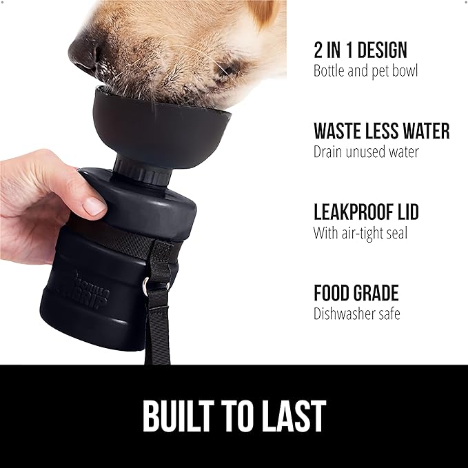 GORILLA GRIP Dog Water Bottle, Portable Water Bowl Dispenser for Dogs, 16 oz Leak Proof Pet Travel Squeeze Bottles, Food Grade Silicone, to Go Puppy Essentials, Hiking Camping Trip Accessories, Black