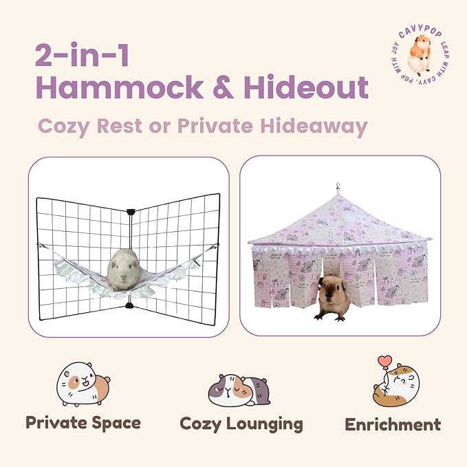 2-in-1 Guinea Pig Hideout & Bed Hammock โ Washable Pink Plaid Fleece Decor with Thick Mat โ Cage Accessories for Small Animals Like Rabbits, Chinchillas & Ferrets to Play, Hide & Rest