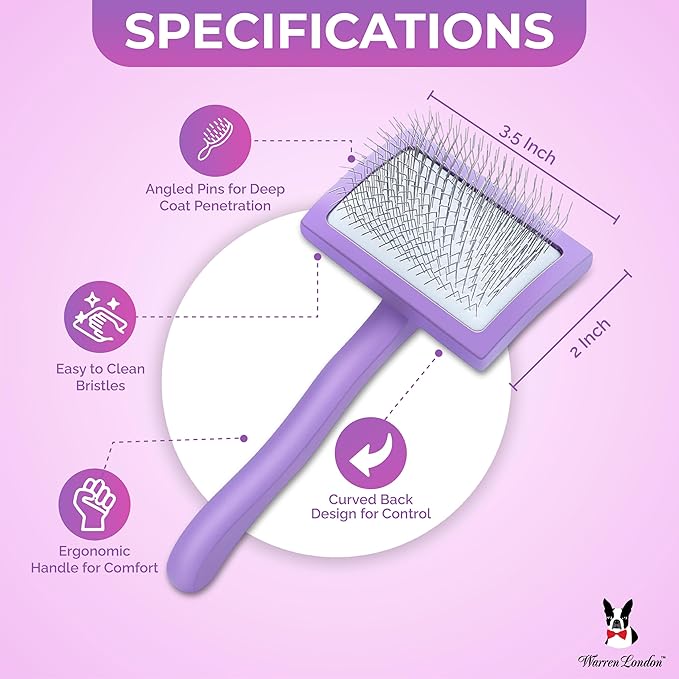 Warren London Precision Pro Slicker Brush for Dogs – 3.5" x 2" Medium Slicker Brush for Tangle-Free Grooming – Soft Pins for Medium & Long Coats – Ergonomic Handle – Professional Pet Grooming Tool