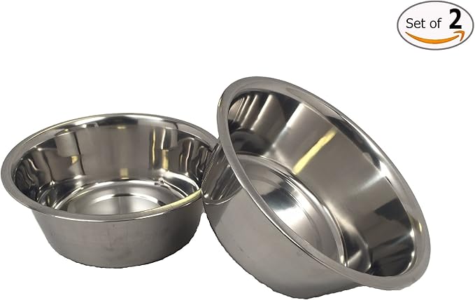 Top Dog Chews - Two Large Stainless Steel Dog Bowl Set, Water & Food Dish for Any Sized Dog. No Stickers, 8", 2 Quarts, 64 OZ, 8 Cups.