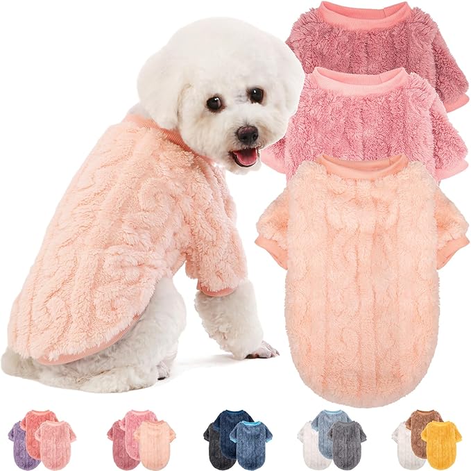 Dog Sweater, 3 Pack Dog Sweaters for Small Dogs or Cats, Girl or Boy, Warm Dog Clothes Shirt Coat for Winter Christmas (Peach, Dark Pink, Light Purple, Medium)