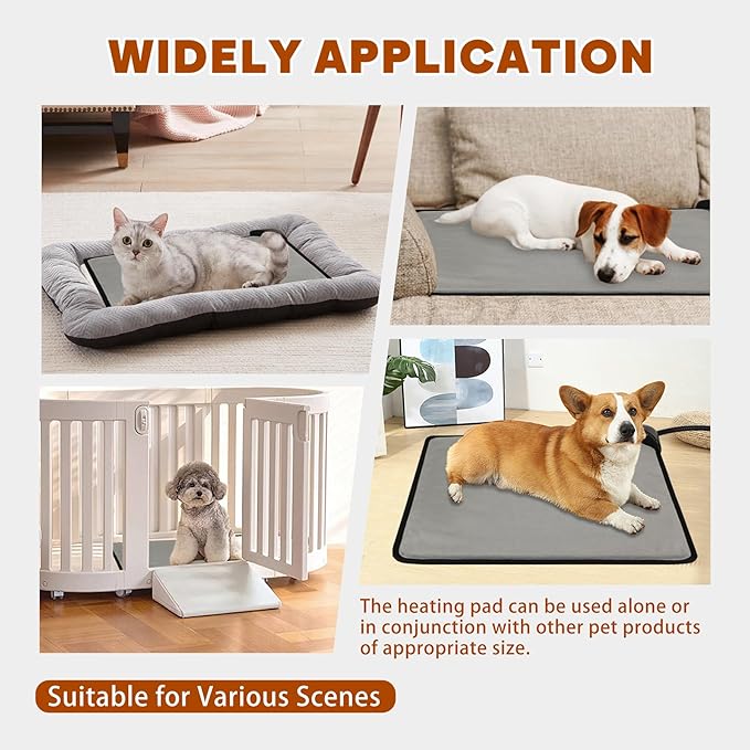 Pet Heating Pad for Cats & Dogs,Safe Electric Cat Warming Pad with Chew Resistant Cord,Automatic Induction Heated Cat Bed,Adjustable Temperature & Time (Light Grey, 17.7" x 17.7")