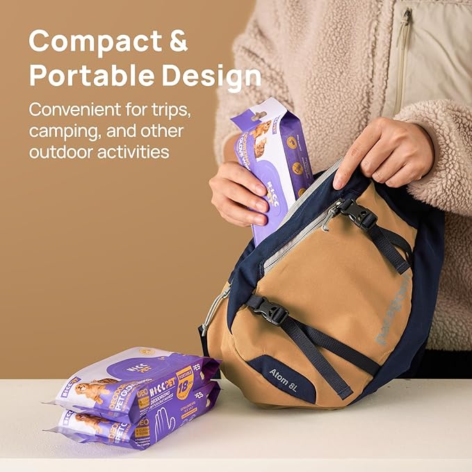 HICC PET Cleaning Deodorizing Glove Wipes for Dogs & Cats, Vet Recommended Hypoallergenic Pet Cleaning and Hydrating Glove Wipes, Nourish Fur Coconut Oil Pet Bathing Wipes for Horse Coat Care