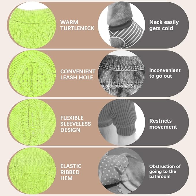 BINGPET Thermal Knitted Dog Sweater for Small Medium Large Dogs,Winter Dog Cat Coat Warm Sweartershirts Outfits,Classic Cable Knit Turtleneck Pullover Dog Jumper Coat Warm Sweartershirts