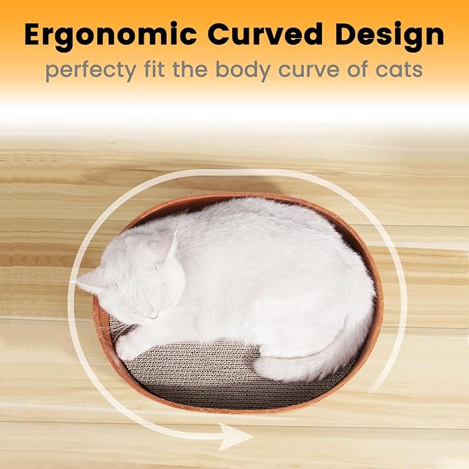 4 Packs Oval Cat Scratcher Cardboard with Box, Cat Scratch Pad for Indoor Cats Lounge Bed - Reversible, Durable Modern Kitty Scratcher Bowl, Furniture Protector for Carpets, Couch and Sofas