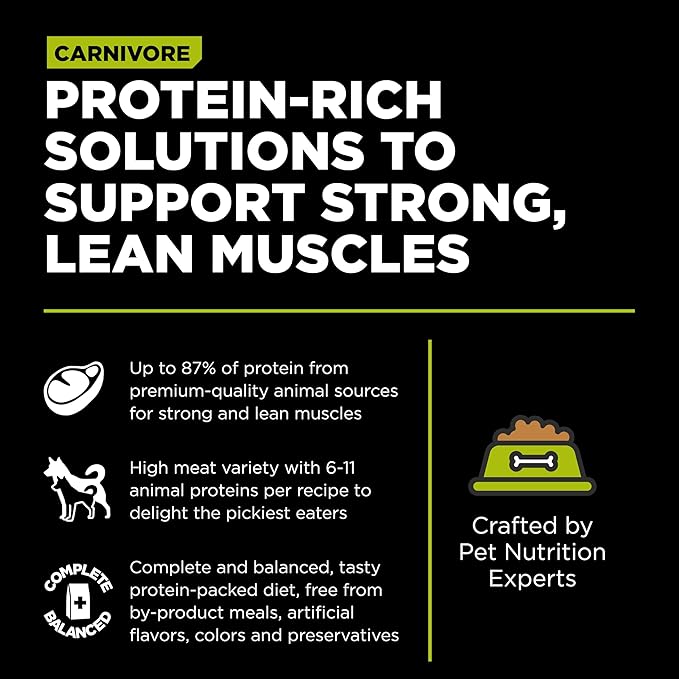 Go! Solutions Carnivore, Grain-Free, Protein Rich Dry Dog Food, Chicken, Turkey and Duck Puppy Recipe, Small Kibble, 3.5 lb Bag