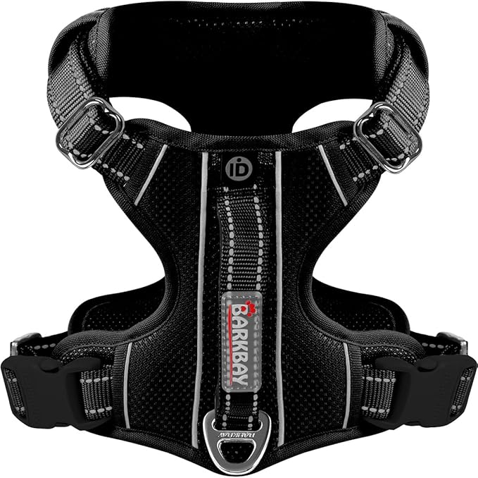 BARKBAY Dog Harness No Pull with ID Tag Pocket - Heavy Duty, Reflective, Easy Control for Large Dogs(Black,XS)
