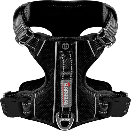 BARKBAY Dog Harness No Pull with ID Tag Pocket - Heavy Duty, Reflective, Easy Control for Large Dogs(Black,XS)