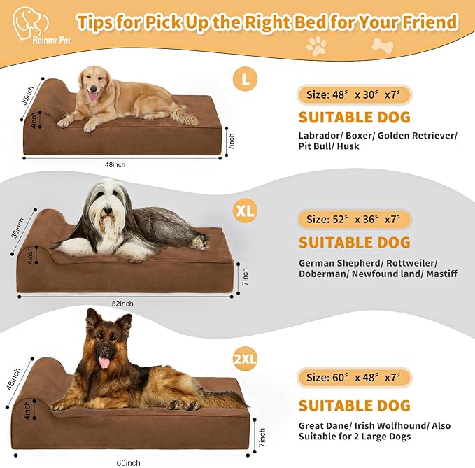 Orthopedic Dog Beds for Large Dogs, 7" Memory Foam Dog Beds with Waterproof Liner, Chew Proof Microsuede Cover, Removable and Washable, Nonskid Bottom, 52"x36"x7" XL Chocolate