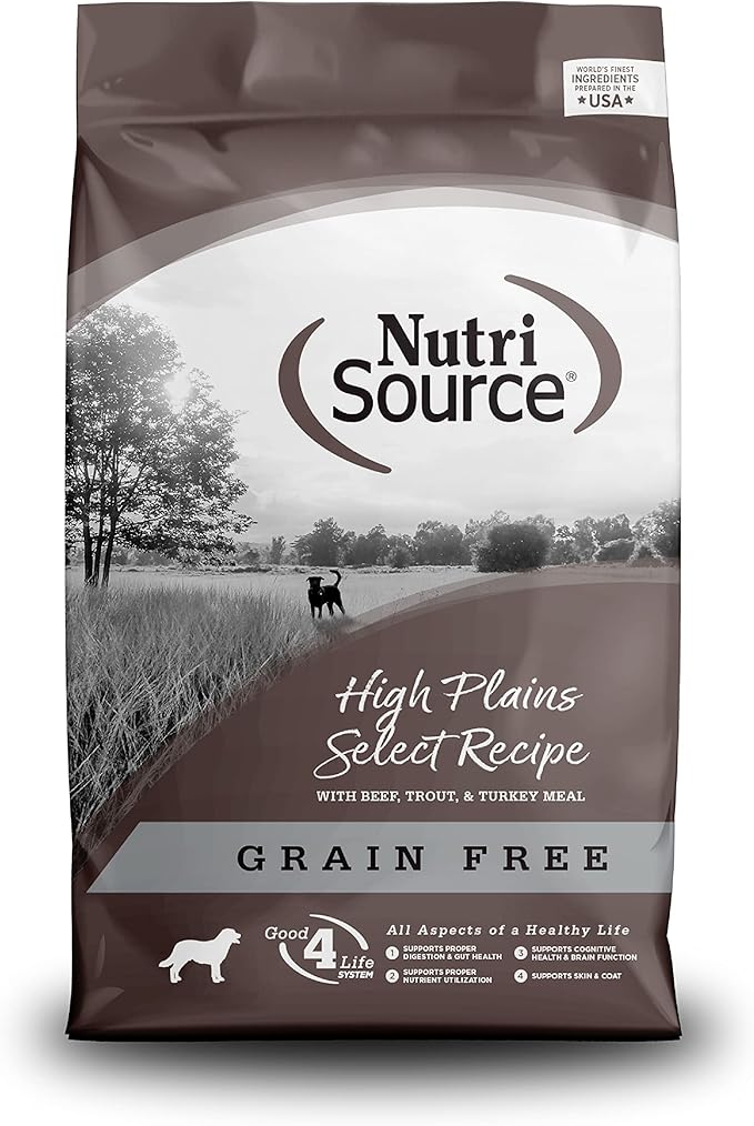 NutriSource High Plains Select Grain-Free Dry Dog Food, Beef, Trout and Turkey Meal, 26LB