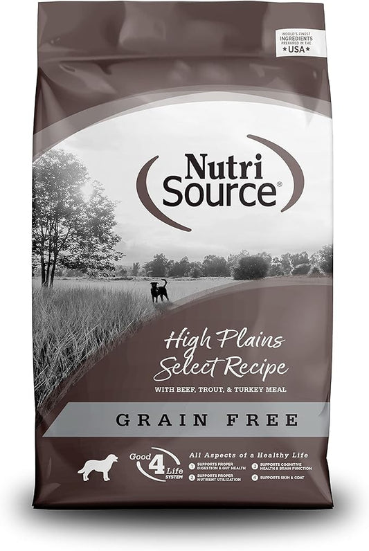NutriSource High Plains Select Grain-Free Dry Dog Food, Beef, Trout and Turkey Meal, 26LB