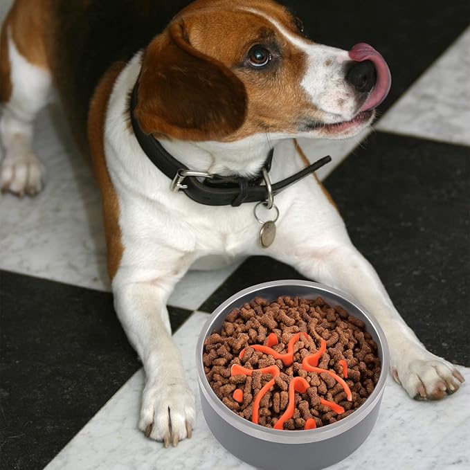 Jaoul Slow Feeder Dog Bowls Insert, Puzzle Slow Feeder Insert with 30 Octopus Suction Cups for Small Medium Large Size Dog Food Bowl (4.72 inch, Orange)