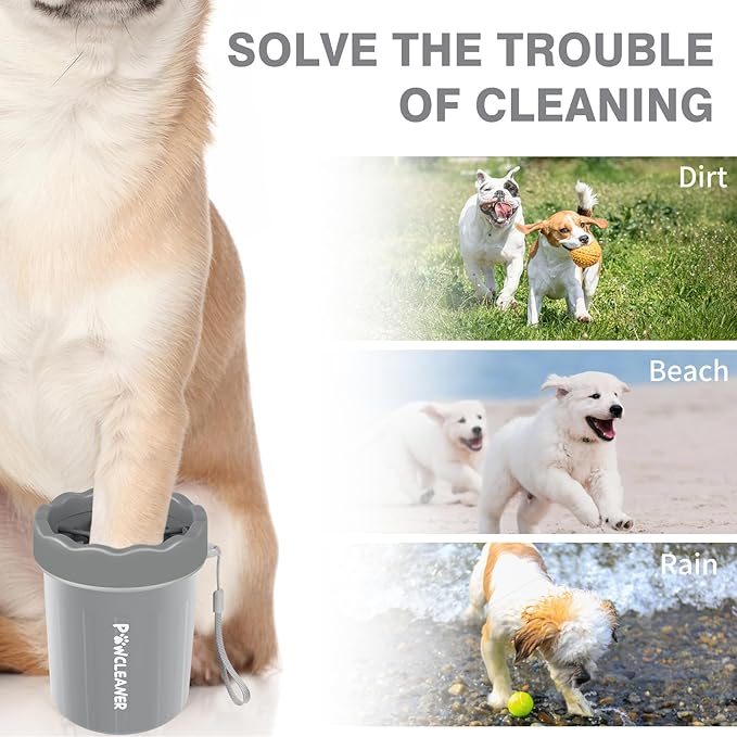 Comotech Portable Pet Paw Washer and Foot Cleaner with Silicone Brush, 3 Absorbent Towels for Small Dogs (Grey)