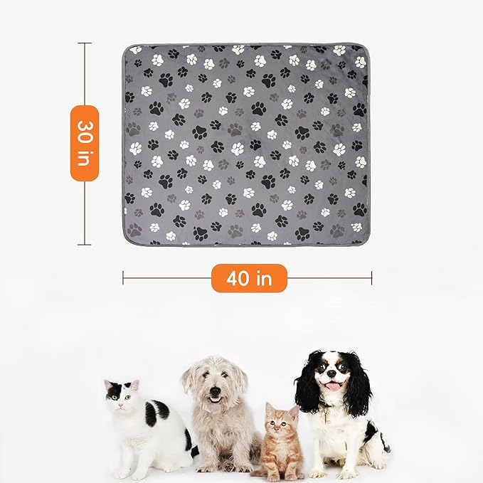Waterproof Dog Blankets Pet Blanket, 30"x40" Cat Blanket for Indoor Cats, Soft Fluffy Sofa Car Bed Protector, Reversible Sherpa Fleece Puppy Blanket for Small Medium Dogs (Dark Grey-Paws)