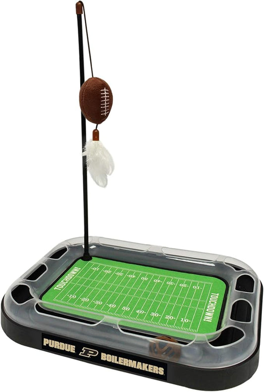 Pets First NCAA Purdue Boilermakers Football Field CAT Scratcher & Plush Football Toy with Catnip & Feather Toy Hanging, Jingle Bell Interactive Ball