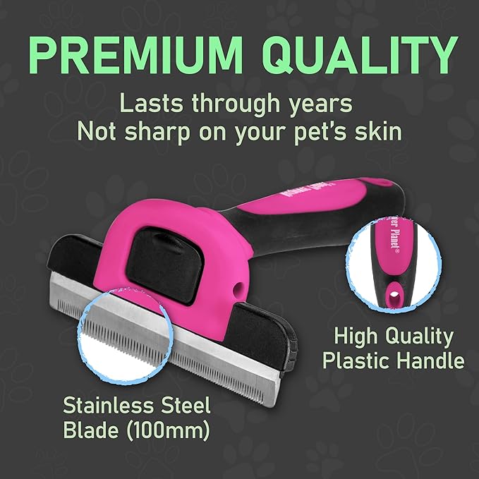 Maxpower Planet Pet Deshedding Brush - Grooming Tool for Dogs and Cats, Reduces Shedding by 95% - Comb for Short and Medium Hair - Pink