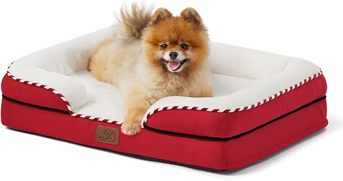 Bedsure Orthopedic Dog Beds for Small Dogs - Washable Small Dog Cat Bed Waterproof, Comfort Pet Couch Sofa with Washable Removable Cover, Pets Bed with Nonskid Bottom, Red, 24"