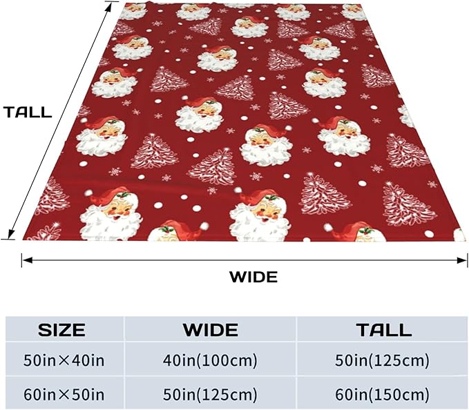 Christmas Santa Claus Throw Blankets, Xmas Soft Lightweight Anti Pilling Aldult Fleece Blanket for Women, 50x60 Inches Winter Tree Snowflake Red Decorative Blanket for Chair Couch Living Bedroomn