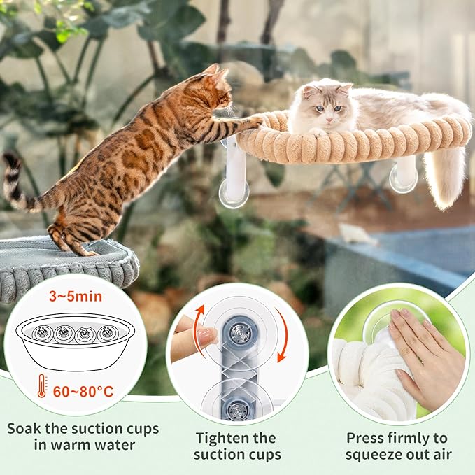 Sunhoo Cat Window Perch Bed Foldable Kitty Windowsill Hammock Shelf Seat Large Cats Suction Cup Indoor Kitten Window Sill Lounger with Soft Plush Cushion Machine Washable 21.26 * 11.8in (Grey,M)