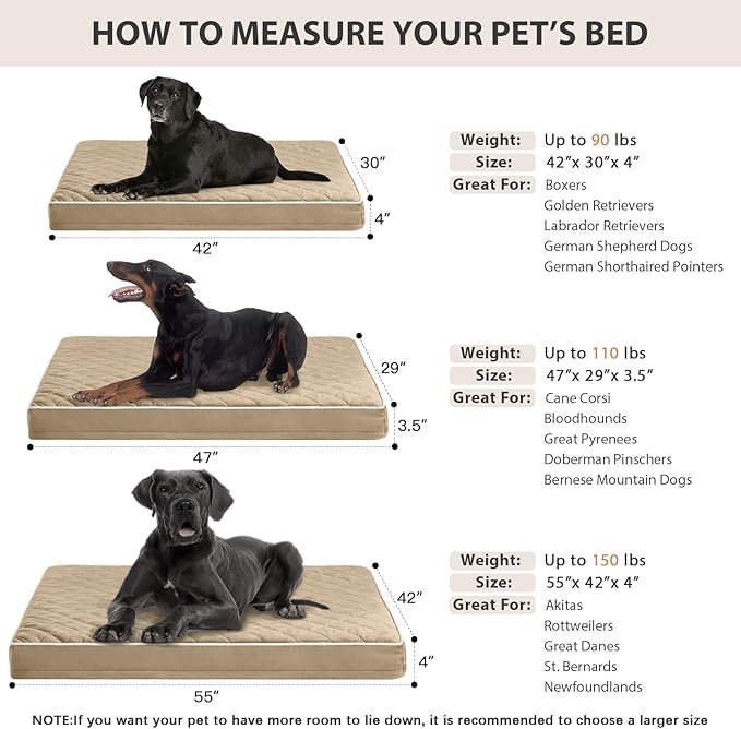 WNPETHOME Orthopedic Big Dog Beds Large Sized Dog, Waterproof Extra Large Dogs Bed with Removable Washable Cover, Multi-Needle Quilting Dogs Crate Bed