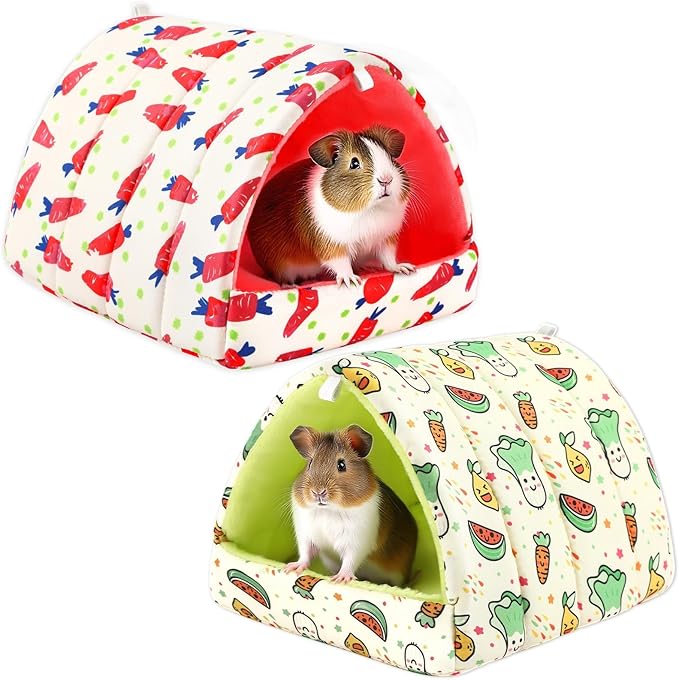 UPINS 2 Pack Guinea Pig Bed, Guinea Pig Hideout Washable Small Animal House Cage Accessories for Dwarf Rabbits Chinchillas Hamsters Hedgehogs Ferrets Bearded Dragons and Rats