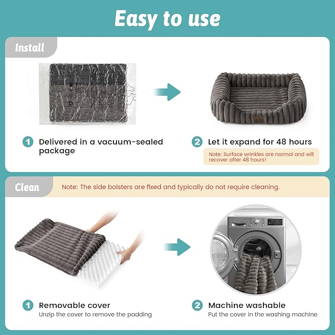 Orthopedic Pet Bed for Small Dogs & Cats - Washable Rectangle Pet Bed with Anti-Slip Bottom, Soft Calming Cat & Puppy Bed for Indoor Pets (30"x23"x7", Grey)