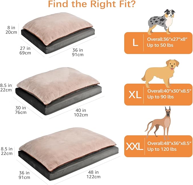 Amazon Basics Dog Bed with Cooling Gel Memory Foam, Pressure-Relief Support for Dogs up to 90lbs, Non-Slip Bottom, Machine Washable Cover, Extra Large Sized (40" x 30"), Grey