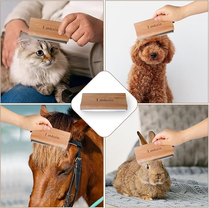 Deshedding Brush for Dogs & Cats | Professional Pet Grooming Tool | Removes Loose Fur, Dirt & Hair | Small, Medium & Large Pets | Ergonomic Wooden Handle| 5 Inches (Nature Wood, 5 inch)