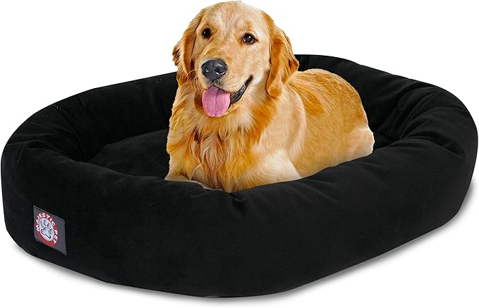 Majestic Pet 40 Inch Suede Calming Dog Bed Washable 40x29x9 (Inch) – Cozy Soft Round Donut Dog Bed with Spine Support for Dogs to Rest Their Head - Pet Bed Large – Black