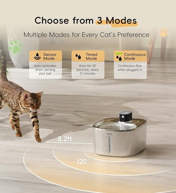 Cat Water Fountain Stainless Steel, 138fl.oz / 4.1L Wireless Cat Fountain, Pet Water Fountain Cordless for Cats & Dogs Indoor